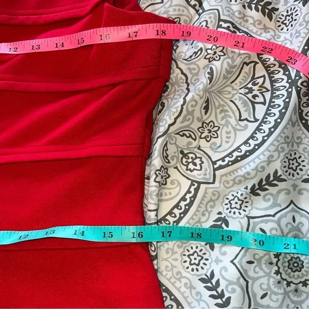 Calvin Klein red sleeveless sheath tiered zip back soft stretchy dress - Picture 9 of 11